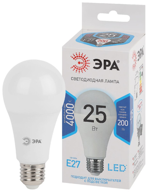 Лампа светодиодная Эра E27 25W 4000K LED A65-25W-840-E27 Б0035335 Лампа светодиодная Эра E27 25W 4000K LED A65-25W-840-E27 Б0035335