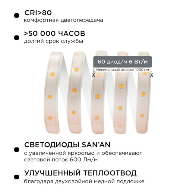 Светодиодная лента Apeyron 220В 6Вт/м smd2835 60д/м IP65 600Лм/м 15м 6500К 10-54 Светодиодная лента Apeyron 220В 6Вт/м smd2835 60д/м IP65 600Лм/м 15м 6500К 10-54