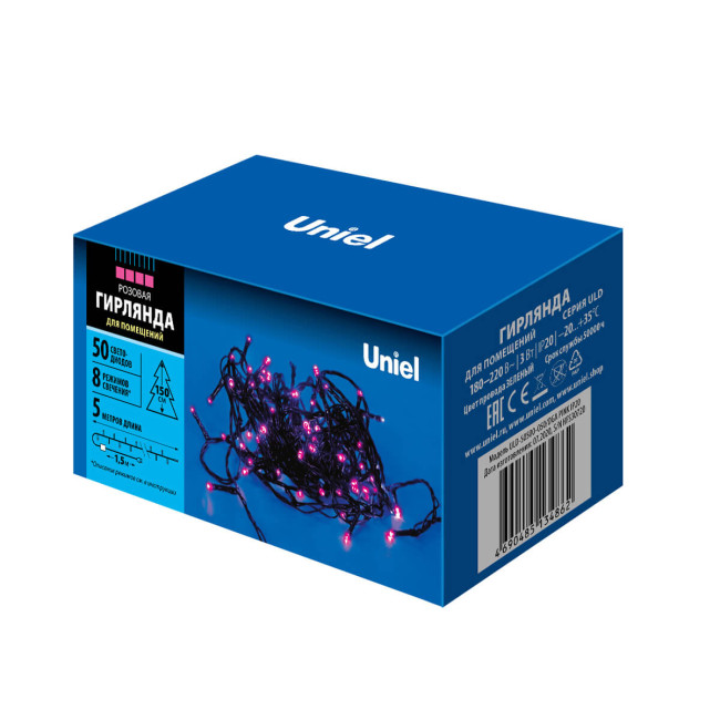 Светодиодная гирлянда Uniel 220V розовый ULD-S1000-100/DGA Pink IP20 UL-00008406 Светодиодная гирлянда Uniel 220V розовый ULD-S1000-100/DGA Pink IP20 UL-00008406