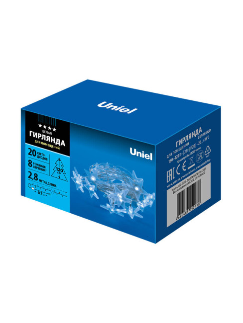 Светодиодная гирлянда Uniel (07920) звездочки 220V белый ULD-S0280-020/DTA White IP20 STARS Светодиодная гирлянда Uniel (07920) звездочки 220V белый ULD-S0280-020/DTA White IP20 STARS