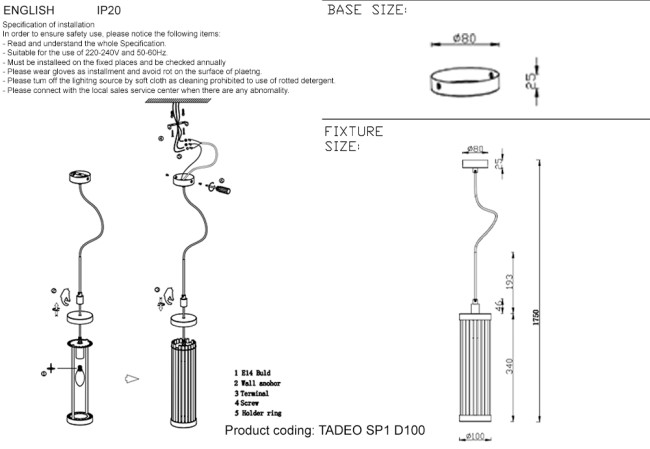 Подвесной светильник Crystal Lux Tadeo SP1 D100 Chrome/Transparente Подвесной светильник Crystal Lux Tadeo SP1 D100 Chrome/Transparente