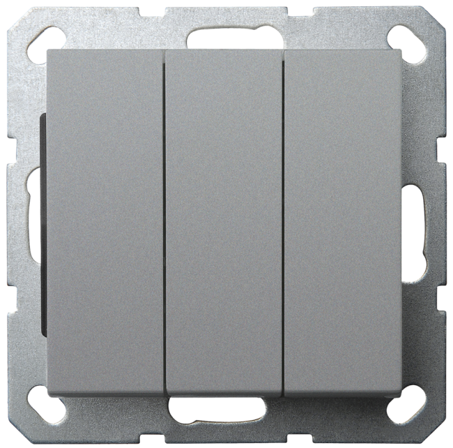 Выключатель трёхклавишный Jasmart в комплекте с накладкой 10A 250V цвет алюминий G3031S