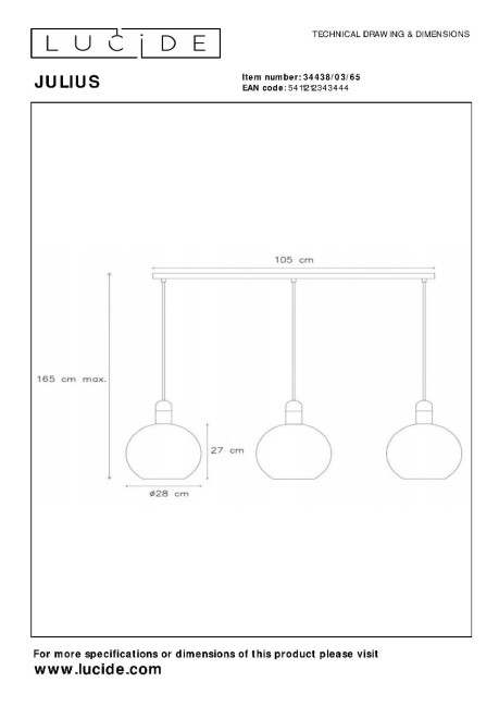 Подвесной светильник Lucide Julius 34438/03/65 Подвесной светильник Lucide Julius 34438/03/65