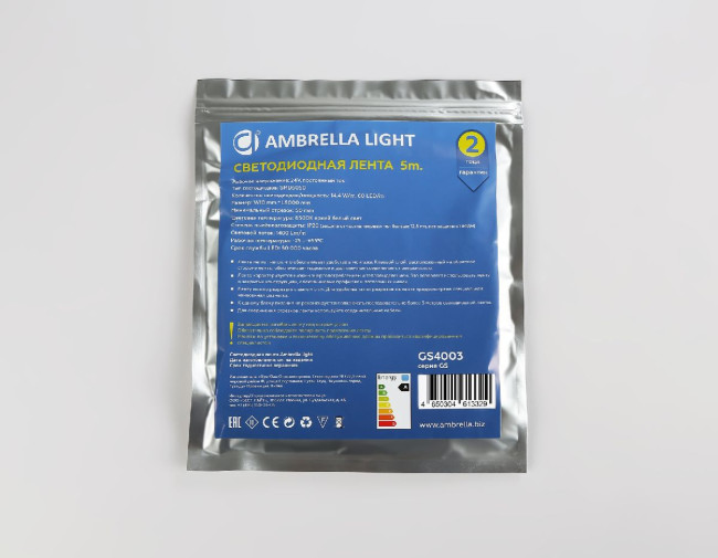 Светодиодная лента Ambrella Light Illumination 24В 5050 14,4Вт/м 6500K 5м IP20 GS4003 Светодиодная лента Ambrella Light Illumination 24В 5050 14,4Вт/м 6500K 5м IP20 GS4003
