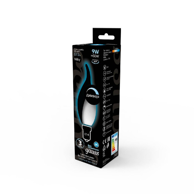 Лампа светодиодная филаментная диммируемая Gauss E14 9W 4100К матовая 104201209-D Лампа светодиодная филаментная диммируемая Gauss E14 9W 4100К матовая 104201209-D