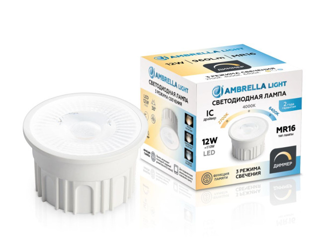 Светодиодный модуль Ambrella Light Bulbing LED MR16-PR 12W IC 220-240V 38° 6400K 4000K 2700K CCT Memory Dimmer 212610 Светодиодный модуль Ambrella Light Bulbing LED MR16-PR 12W IC 220-240V 38° 6400K 4000K 2700K CCT Memory Dimmer 212610