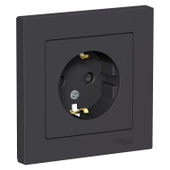 Розетка с/з со шторками, 16А, в сборе Systeme Electric AtlasDesign Карбон ATN001044