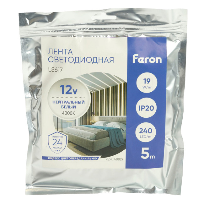Светодиодная лента Feron LS617 12В 19Вт/м 4000К 5м IP20 48827 Светодиодная лента Feron LS617 12В 19Вт/м 4000К 5м IP20 48827
