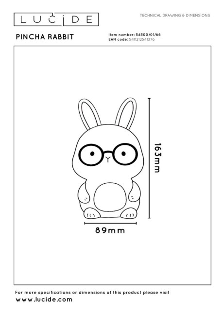 Настольная лампа Lucide Pincha Rabbit 54500/01/66 Настольная лампа Lucide Pincha Rabbit 54500/01/66