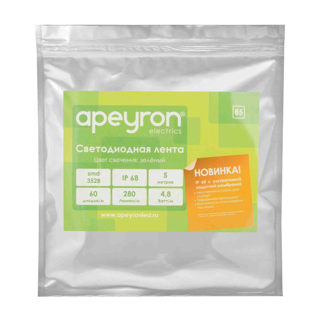Светодиодная лента Apeyron 12В СТ 4,8Вт/м smd3528, 60д/м IP67 (НАНО) 5м зеленая 00-85 Светодиодная лента Apeyron 12В СТ 4,8Вт/м smd3528, 60д/м IP67 (НАНО) 5м зеленая 00-85