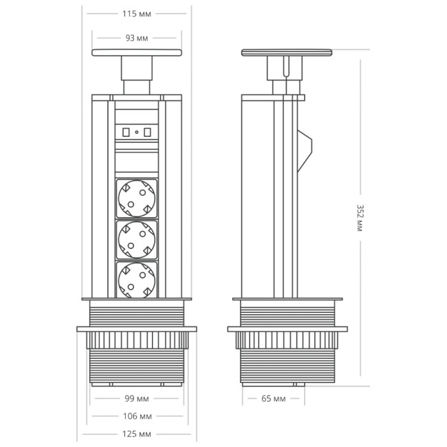 Блок розеток 12S (3 секции и 2 USB) Mebax 00-00001165 Блок розеток 12S (3 секции и 2 USB) Mebax 00-00001165