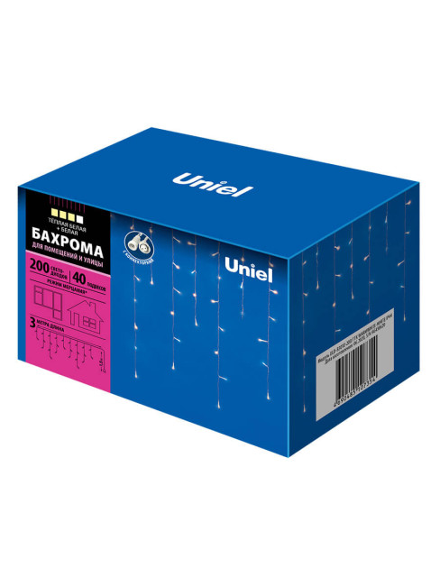 Уличная светодиодная гирлянда (UL-00003949) Uniel бахрома теплый белый-белый ULD-B3010-200/TTK Warmwhite-White IP44