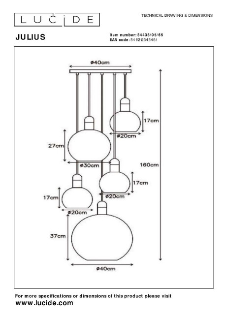 Подвесная люстра Lucide Julius 34438/05/65 Подвесная люстра Lucide Julius 34438/05/65