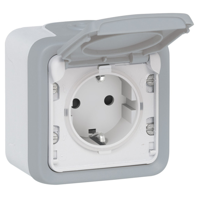 Розетка 2К+З Legrand Plexo 16A 250V с крышкой немецкий стандарт серая 069733 Розетка 2К+З Legrand Plexo 16A 250V с крышкой немецкий стандарт серая 069733