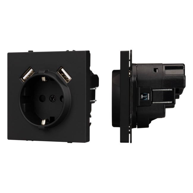 Механизм розетки с USB зарядкой Arlight SCT-NOBE-MUAA-SFPL-BK (230V, 16A) 054289