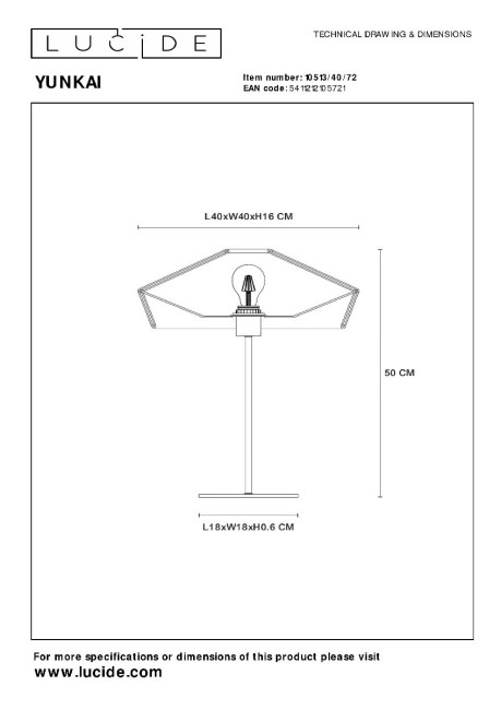 Настольная лампа Lucide Yunkai 10513/40/72 Настольная лампа Lucide Yunkai 10513/40/72