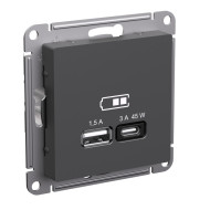 Розетка USB A + тип-C 45Вт высокоскор.заряд. QC, PD Systeme Electric AtlasDesign Базальт ATN001429