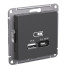Розетка USB A + тип-C 45Вт высокоскор.заряд. QC, PD Systeme Electric AtlasDesign Базальт ATN001429 Розетка USB A + тип-C 45Вт высокоскор.заряд. QC, PD Systeme Electric AtlasDesign Базальт ATN001429