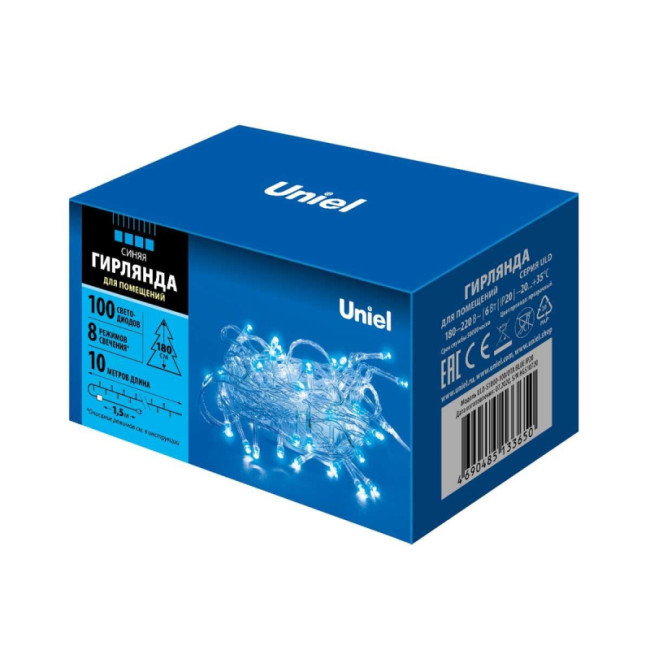 Светодиодная гирлянда (UL-00007197) Uniel 220V синий ULD-S1000-100/DTA Blue IP20 Светодиодная гирлянда (UL-00007197) Uniel 220V синий ULD-S1000-100/DTA Blue IP20