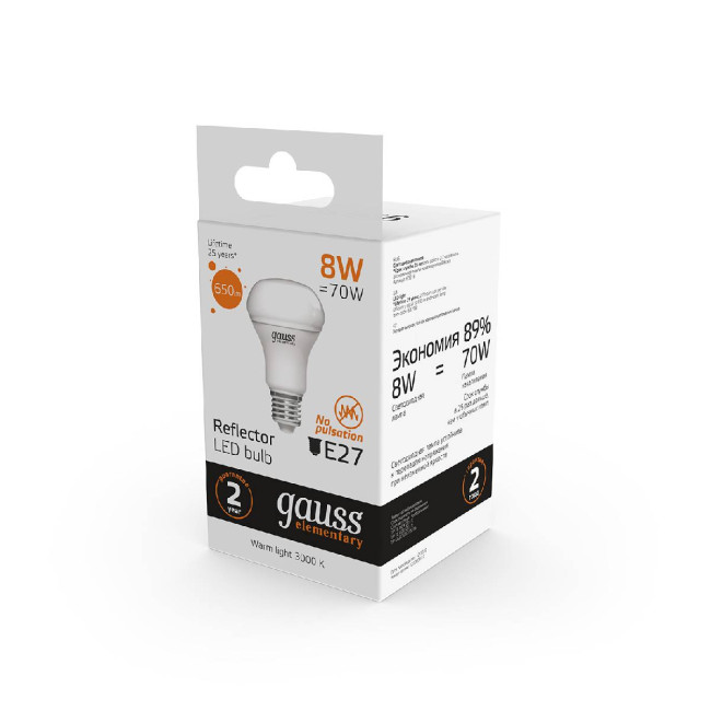 Лампа светодиодная Gauss E14 8W 3000K матовая 63218 Лампа светодиодная Gauss E14 8W 3000K матовая 63218