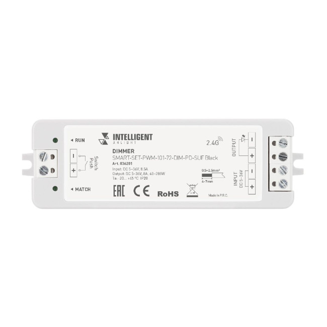 Диммер Arlight SMART-SET-PWM-101-72-DIM-PD-SUF Black (5-36V, 1x8A, x4, ПДУ 13кн, 2.4G) 036201 Диммер Arlight SMART-SET-PWM-101-72-DIM-PD-SUF Black (5-36V, 1x8A, x4, ПДУ 13кн, 2.4G) 036201
