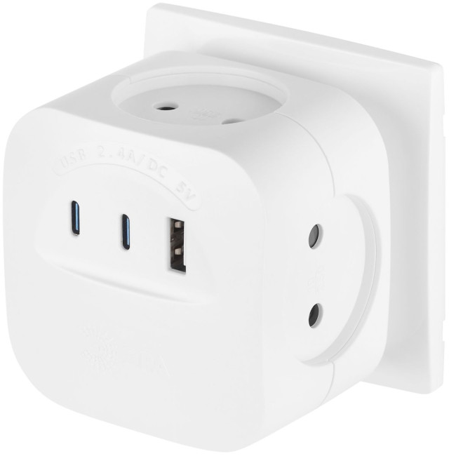 Разветвитель электрический ЭРА SP-4-3USBAC-W на 4 розетки + 3 USB A+C со шторками 10А белый Б0069083 Разветвитель электрический ЭРА SP-4-3USBAC-W на 4 розетки + 3 USB A+C со шторками 10А белый Б0069083