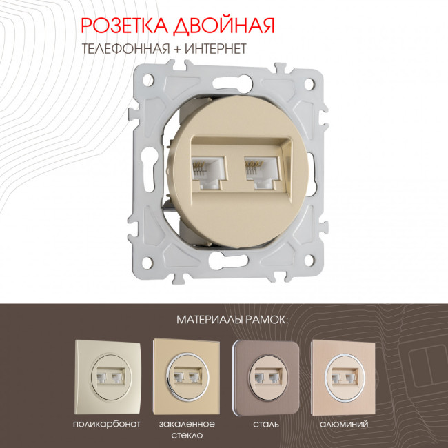 Розетка телефонная RJ11 + компьютерная RJ45 Arte Milano 202.44-1.shampan Розетка телефонная RJ11 + компьютерная RJ45 Arte Milano 202.44-1.shampan