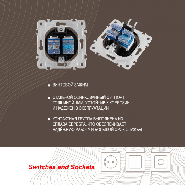 Розетка телефонная RJ11 + компьютерная RJ45 Arte Milano 202.44-1.shampan Розетка телефонная RJ11 + компьютерная RJ45 Arte Milano 202.44-1.shampan