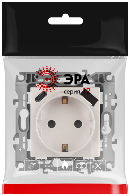 Розетка со шторками с USB type-A+C Эра 12-4108-15 Б0067767 Розетка со шторками с USB type-A+C Эра 12-4108-15 Б0067767