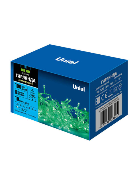 Светодиодная гирлянда (UL-00007198) Uniel 220V зеленый ULD-S1000-100/DTA Green IP20 Светодиодная гирлянда (UL-00007198) Uniel 220V зеленый ULD-S1000-100/DTA Green IP20