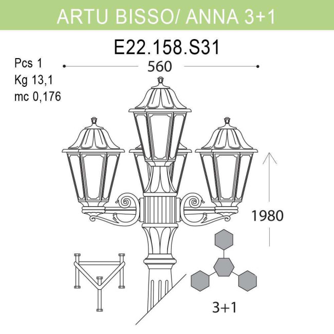Уличный фонарь Fumagalli Artu Bisso/Anna 3+1 E22.158.S31.BYF1R Уличный фонарь Fumagalli Artu Bisso/Anna 3+1 E22.158.S31.BYF1R