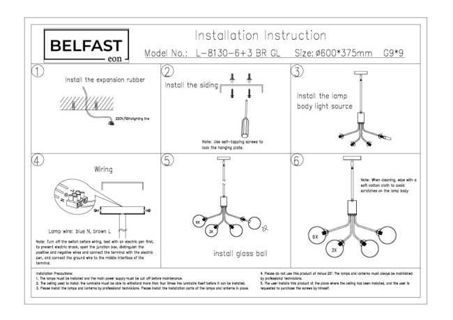 Подвесная люстра Belfast Bryson L-8130-6+3 BR GL
