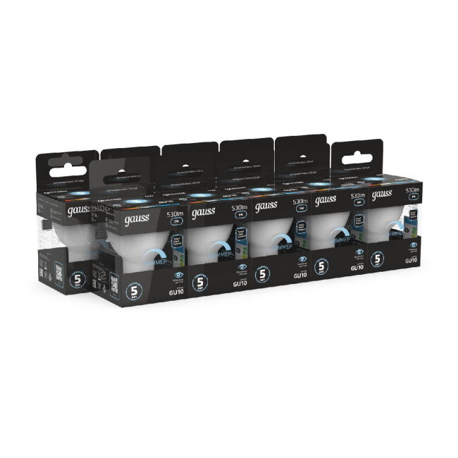 Лампа светодиодная диммируемая Gauss GU10 5W 4100K матовая 101506205-D Лампа светодиодная диммируемая Gauss GU10 5W 4100K матовая 101506205-D