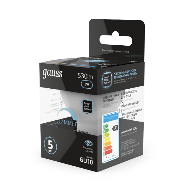 Лампа светодиодная диммируемая Gauss GU10 5W 4100K матовая 101506205-D Лампа светодиодная диммируемая Gauss GU10 5W 4100K матовая 101506205-D