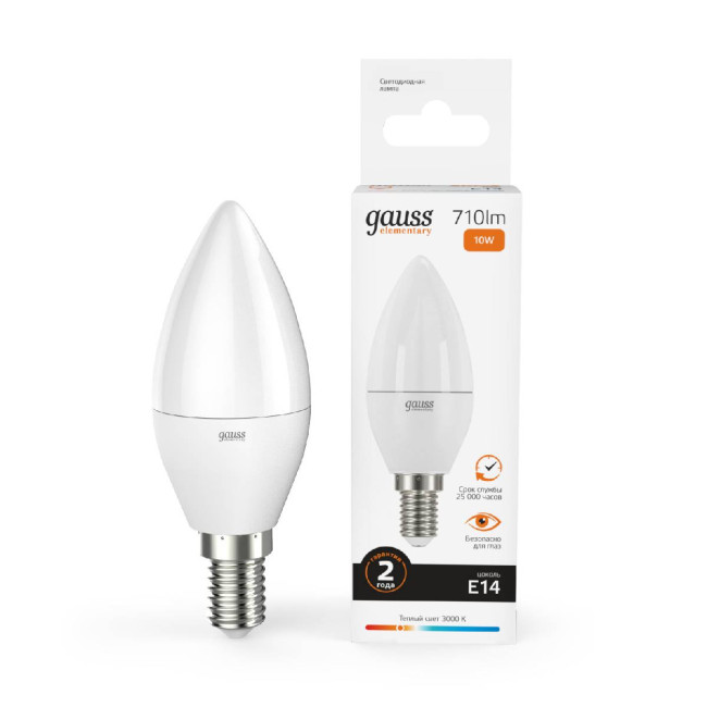 Лампа светодиодная Gauss E14 10W 3000K матовая 33110 Лампа светодиодная Gauss E14 10W 3000K матовая 33110