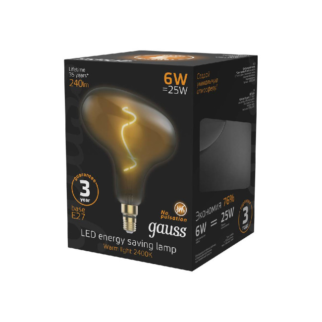 Лампа светодиодная филаментная Gauss E27 6W 2400K серая 165802008 Лампа светодиодная филаментная Gauss E27 6W 2400K серая 165802008