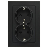 Двойная розетка SHUKO Jasmart с защитными шторками черный матовый (soft touch) 16A 250V 2P+T G5504PB