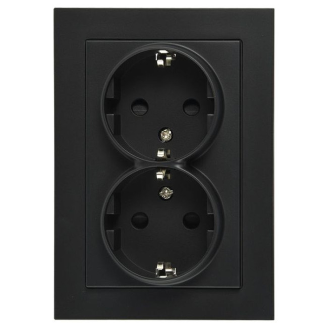 Двойная розетка SHUKO Jasmart с защитными шторками черный матовый (soft touch) 16A 250V 2P+T G5504PB
