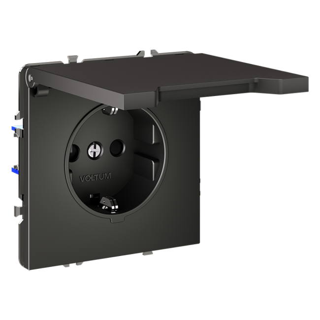 Розетка с защитными шторками и крышкой Voltum S70 VLS040306 (титан)