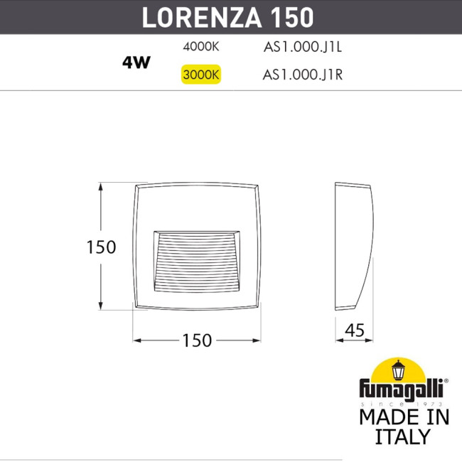 Светильник для подсветки лестниц Fumagalli Lorenza AS1.000.000.BXJ1L Светильник для подсветки лестниц Fumagalli Lorenza AS1.000.000.BXJ1L
