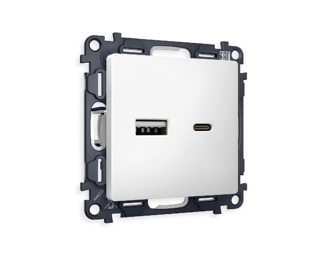 Комплект механизма розетки 2USB A+C 20W (быстрая зарядка) Ambrella Volt Alfa MA131010