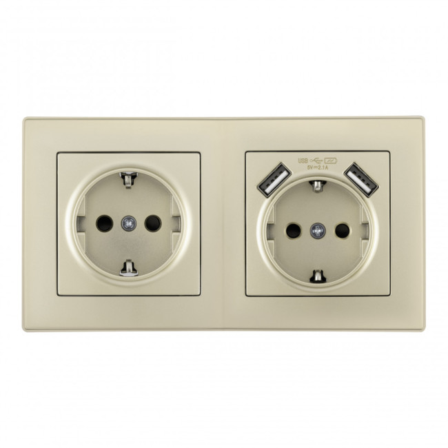 Розетка двойная (двухпостовая) с USB Arte Milano SET06-2-47-1-40-1 shampan Розетка двойная (двухпостовая) с USB Arte Milano SET06-2-47-1-40-1 shampan