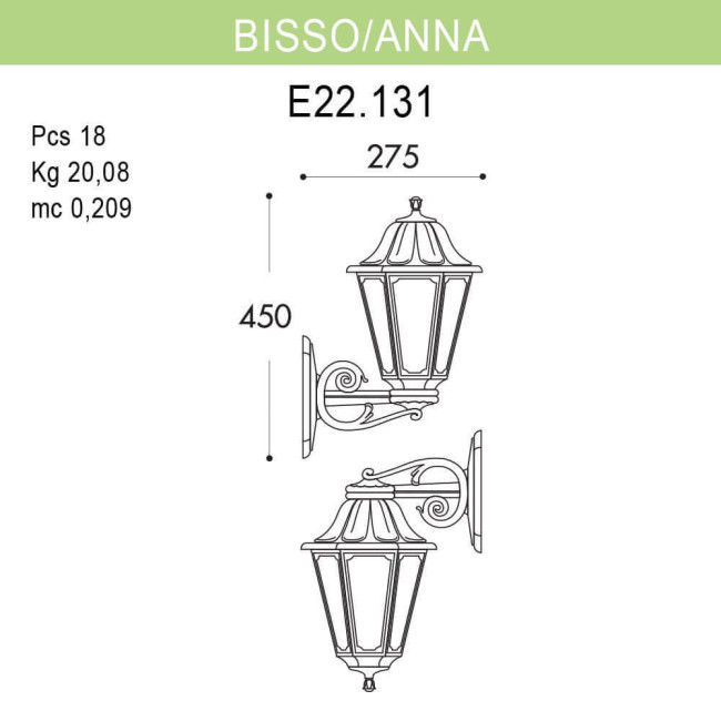 Уличный настенный светильник Fumagalli Bisso/Anna E22.131.000.WYF1R Уличный настенный светильник Fumagalli Bisso/Anna E22.131.000.WYF1R