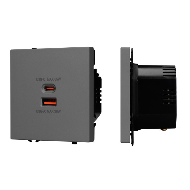 Механизм розетки с быстрой USB зарядкой Arlight SCT-NOBE-MUAC-SFPL-FC-GR (65W, QC3) 054319 Механизм розетки с быстрой USB зарядкой Arlight SCT-NOBE-MUAC-SFPL-FC-GR (65W, QC3) 054319