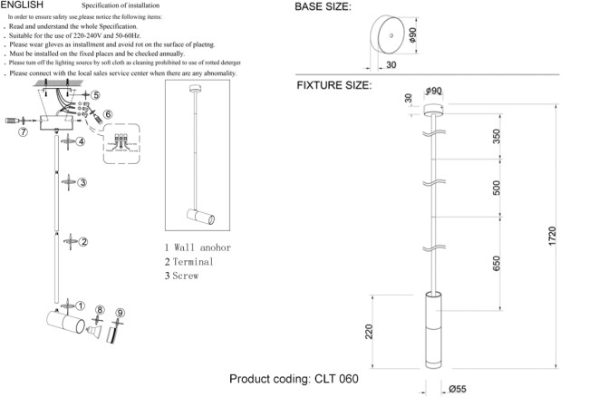 Подвесной светильник Crystal Lux CLT 060C1 BL Подвесной светильник Crystal Lux CLT 060C1 BL