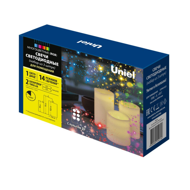 Набор свечей светодиодных Uniel ULD-F052 RGB RC CANDLE SET3 UL-00007259 Набор свечей светодиодных Uniel ULD-F052 RGB RC CANDLE SET3 UL-00007259