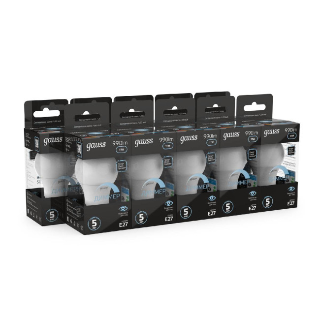 Лампа светодиодная диммируемая Gauss E27 11W 4100K матовая 102502211-D