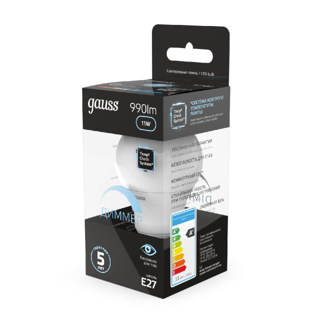 Лампа светодиодная диммируемая Gauss E27 11W 4100K матовая 102502211-D