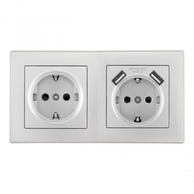 Розетка двойная (двухпостовая) c USB Arte Milano SET06-2-47-1-40-1 silver