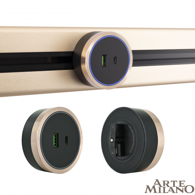 Трековая розетка Arte Milano Am-track-sockets 380066TS LED/USB-Type-C Gold Трековая розетка Arte Milano Am-track-sockets 380066TS LED/USB-Type-C Gold